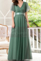 Green Gown Summer Wedding Guest Dresses In Tulle With V Neckline - Ref L1229 - 03