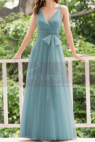 Dusty Blue Bridesmaid Dresses Floor Length Without Sleeves - L1230 #1