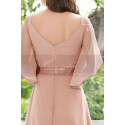 Long Chiffon Elegant Pink Dresses For Wedding Guests With Ruffle Sleeves - Ref L1232 - 03