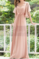 Robe Soirée Rose Longue Avec Manches Fluide En Mousseline - Ref L1232 - 02