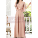 Robe Soirée Rose Longue Avec Manches Fluide En Mousseline - Ref L1232 - 04