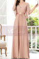 Robe Soirée Rose Longue Avec Manches Fluide En Mousseline - Ref L1232 - 04