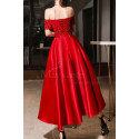 Embroidered And Sparkly Tea Length Elegant Red Dress for Bridesmaid - Ref C1944 - 06