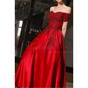 Embroidered And Sparkly Tea Length Elegant Red Dress for Bridesmaid - Ref C1944 - 03