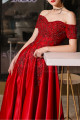 Embroidered And Sparkly Tea Length Elegant Red Dress for Bridesmaid - Ref C1944 - 08