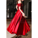 Embroidered And Sparkly Tea Length Elegant Red Dress for Bridesmaid - Ref C1944 - 02