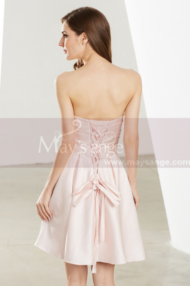 Lacing Back Satin Pink Short Strapless Dress - C1913 #1