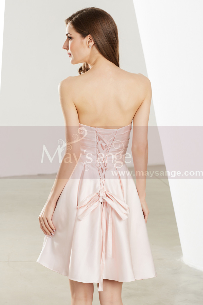Lacing Back Satin Pink Short Strapless Dress - Ref C1913 - 01