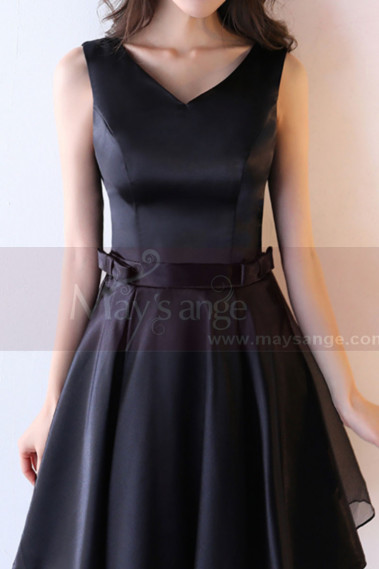 Sleeveless V Neck Short Black Summer Dress With Bow Back - C1929 #1