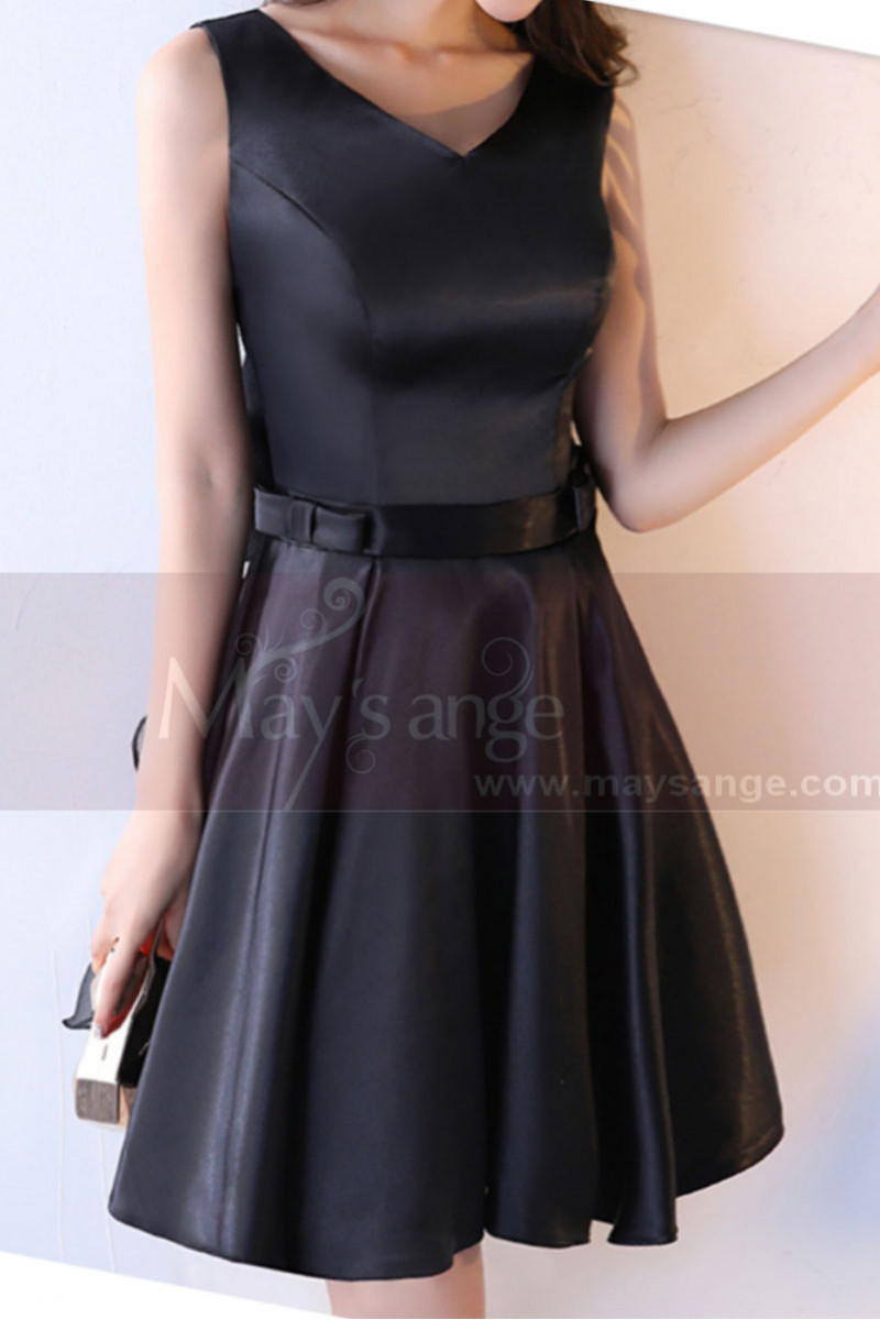 V-Neck Bow Mini Dress Black