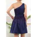 Robe De Fête Courte Bleu Asymétrique Jolie Ceinture A Noeud - Ref C911 - 02