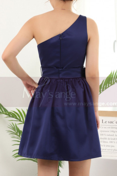 Robe De Fête Courte Bleu Asymétrique Jolie Ceinture A Noeud - C911 #1