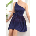 Robe De Fête Courte Bleu Asymétrique Jolie Ceinture A Noeud - Ref C911 - 04