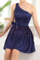 One Shoulder Short Blue Birthday Dresses With Bow Belt - Ref C911 - 04