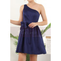 One Shoulder Short Blue Birthday Dresses With Bow Belt - Ref C911 - 06