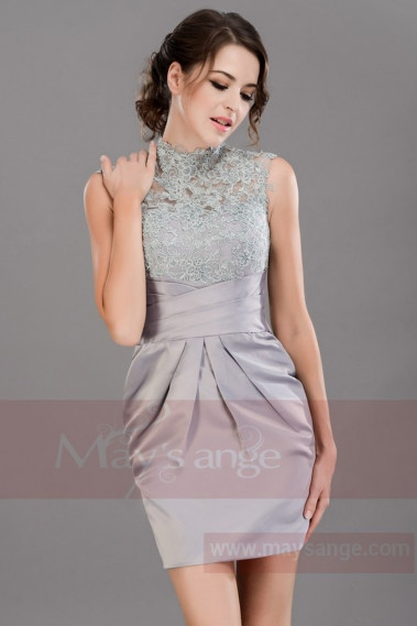 Short A-Line Silver dress Graduation Party Dress With Lace Top - C014 #1