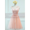 robe cocktail rose bonbon dentelle  courte - Ref C958 - 02