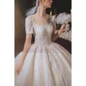 Lace Top Gorgeous Ivory Wedding Dresses With Sleeves And Cutout Back - Ref M1252 - 03