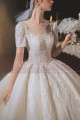 Lace Top Gorgeous Ivory Wedding Dresses With Sleeves And Cutout Back - Ref M1252 - 03