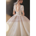 Lace Top Gorgeous Ivory Wedding Dresses With Sleeves And Cutout Back - Ref M1252 - 04