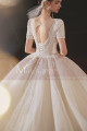 Lace Top Gorgeous Ivory Wedding Dresses With Sleeves And Cutout Back - Ref M1252 - 04