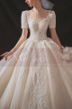 Lace Top Gorgeous Ivory Wedding Dresses With Sleeves And Cutout Back - Ref M1252 - 05