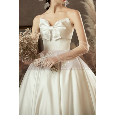 Beautiful White Satin Wedding Dress Romantic Strapless Knot
