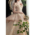 Gorgeous Champagne Gold Wedding Dresses Sparkling Floral Top - Ref M1256 - 05