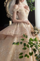 Robe Mariage Dorée Epaules Dégagées Corset Etincelant Fleurs - Ref M1256 - 05