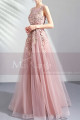 Robe Soirée Longue Pour Mariage Rose Sans Manches A Broderies - Ref L2021 - 05