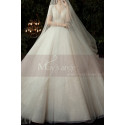V Neck Wedding Dress With Short Sleeves And Checkered Top - Ref M1260 - 02