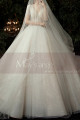 V Neck Wedding Dress With Short Sleeves And Checkered Top - Ref M1260 - 02