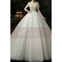V Neck Wedding Dress With Short Sleeves And Checkered Top - Ref M1260 - 03