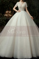 V Neck Wedding Dress With Short Sleeves And Checkered Top - Ref M1260 - 03