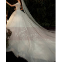 V Neck Wedding Dress With Short Sleeves And Checkered Top - Ref M1260 - 04