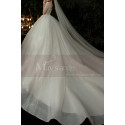 V Neck Wedding Dress With Short Sleeves And Checkered Top - Ref M1260 - 05