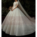 V Neck Wedding Dress With Short Sleeves And Checkered Top - Ref M1260 - 06