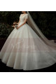 V Neck Wedding Dress With Short Sleeves And Checkered Top - Ref M1260 - 06