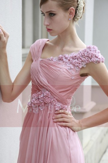 Robe cocktail rose Fleurs de printemps pour mariage ou soirée - PR033 #1