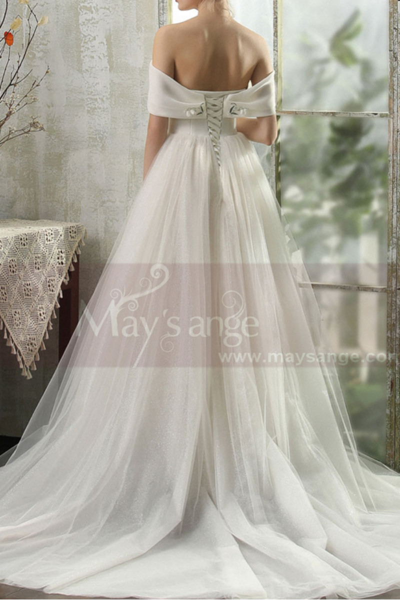 Beautiful Tie Neck Off The Shoulder Wedding Dress Satin Top - Ref M1264 - 01