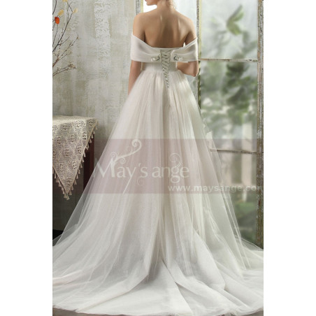 Beautiful Tie Neck Off The Shoulder Wedding Dress Satin Top