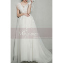 White Vintage Boho Wedding Dress With Ruffle Tied V neckline - Ref M1267 - 02