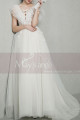 White Vintage Boho Wedding Dress With Ruffle Tied V neckline - Ref M1267 - 02