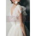 White Vintage Boho Wedding Dress With Ruffle Tied V neckline - Ref M1267 - 03