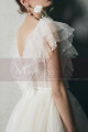 White Vintage Boho Wedding Dress With Ruffle Tied V neckline - Ref M1267 - 03