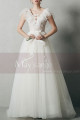 White Vintage Boho Wedding Dress With Ruffle Tied V neckline - Ref M1267 - 04