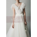 White Vintage Boho Wedding Dress With Ruffle Tied V neckline - Ref M1267 - 05
