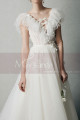 White Vintage Boho Wedding Dress With Ruffle Tied V neckline - Ref M1267 - 05