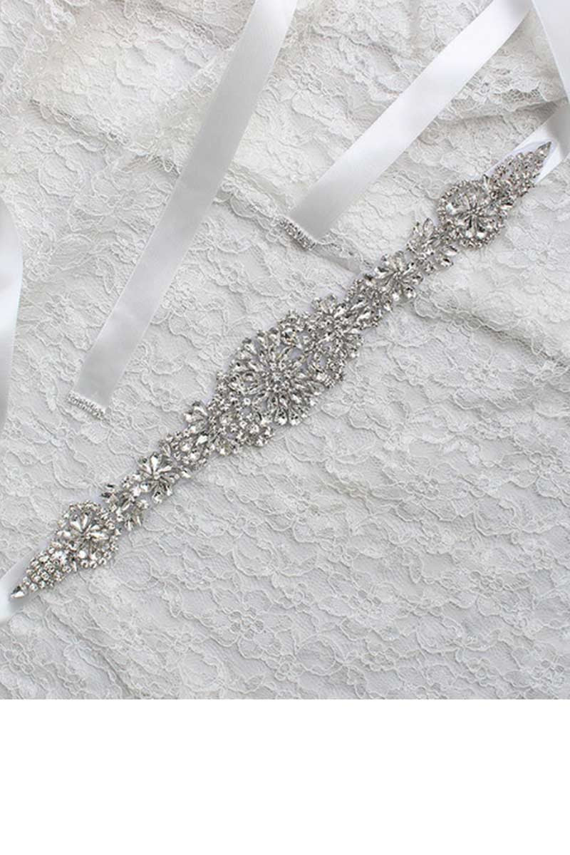 Ceinture ruban mariage Blanc Strass - Ref YD007 - 01