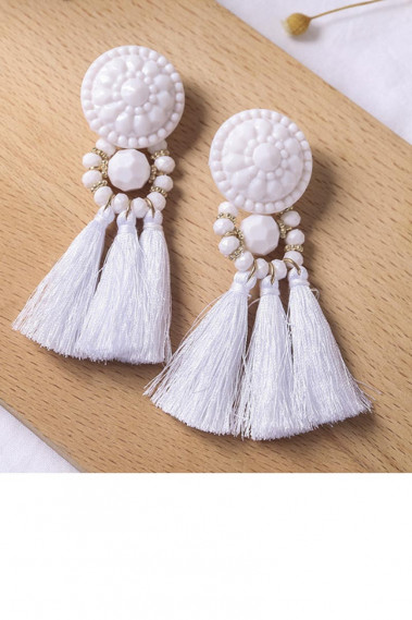 Boucles vintage pompon blanc - B087 #1